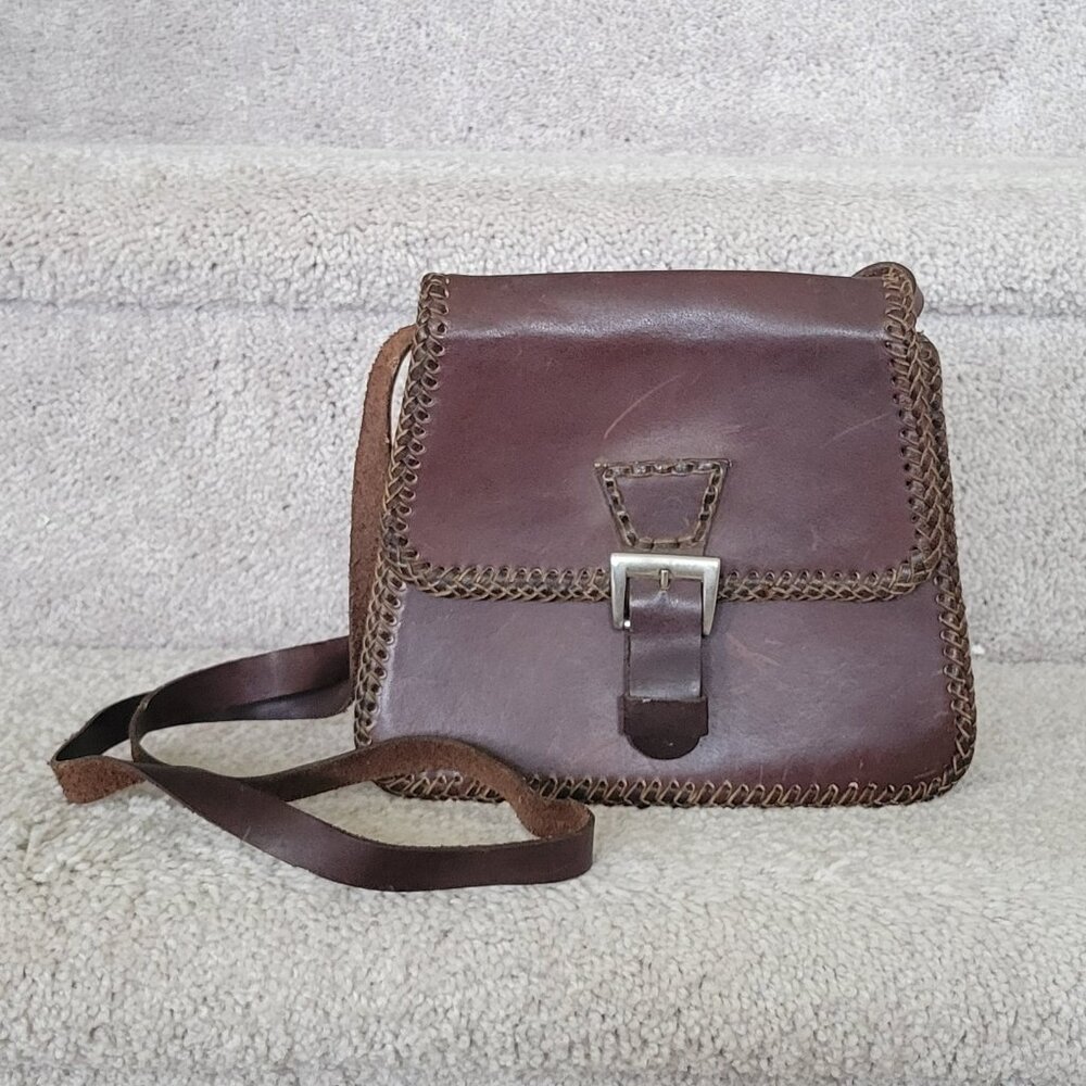 Vintage 1970s Dark Brown Leather Crossbody Purse
